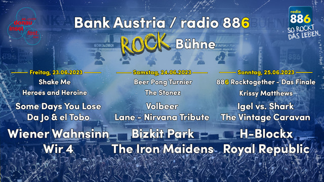 Lineup Bank Austria / radio 88.6 Rock Bühne 2023