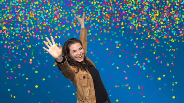 Die Ly in einem Confetti-Regen
