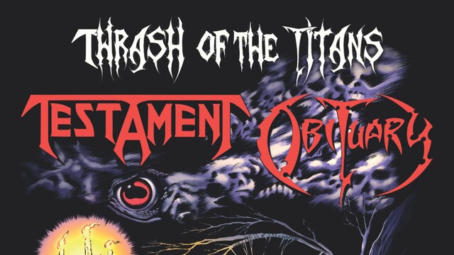 Ein Tour Plakat der Thrash of the Titans Tour mit den Bands Testament und Obituaryy