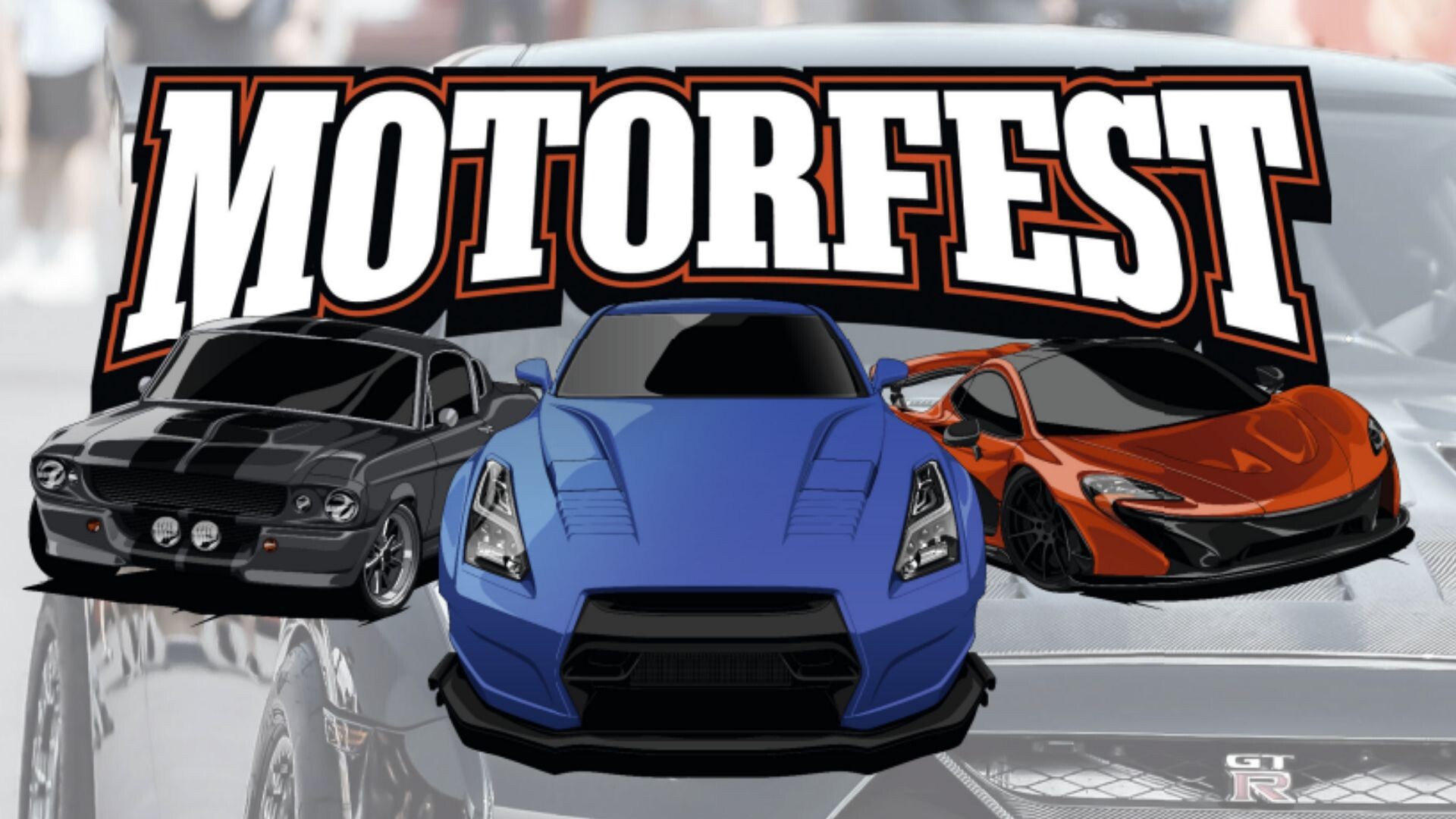 Plakat vom Motorfest zu sehen sind 3 Autos im Comic Stil gezeichnet