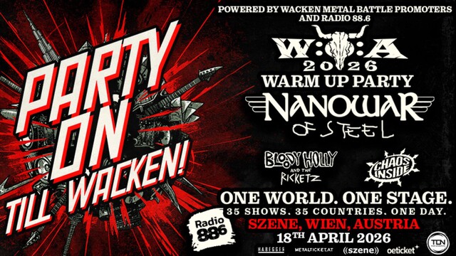 Plakat vom Event mit allen Bands und Logos in weiß auf schwarz, rotem Hintergrund