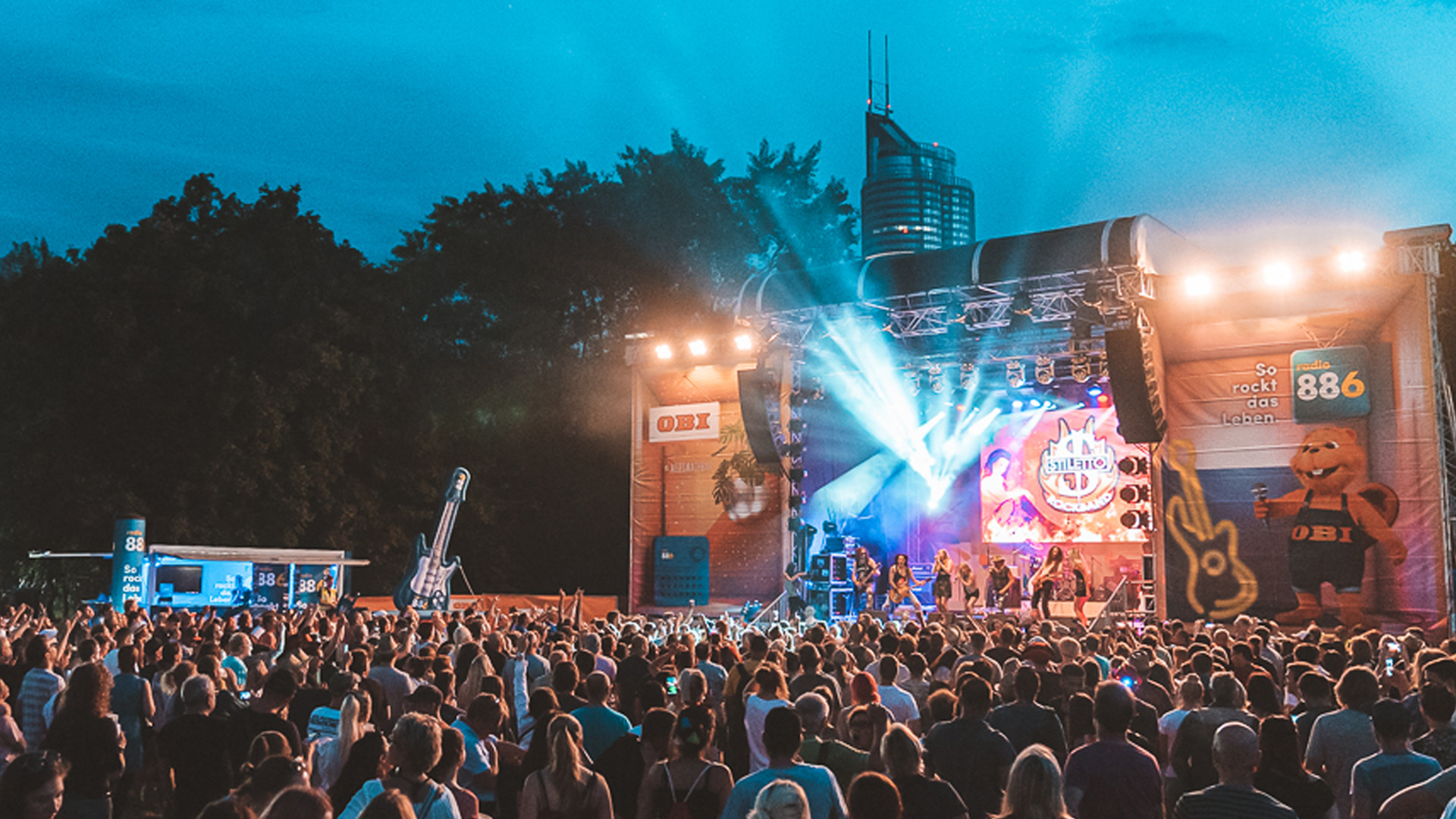 Das Donauinselfest aus Helikopterperspektive fotografiert